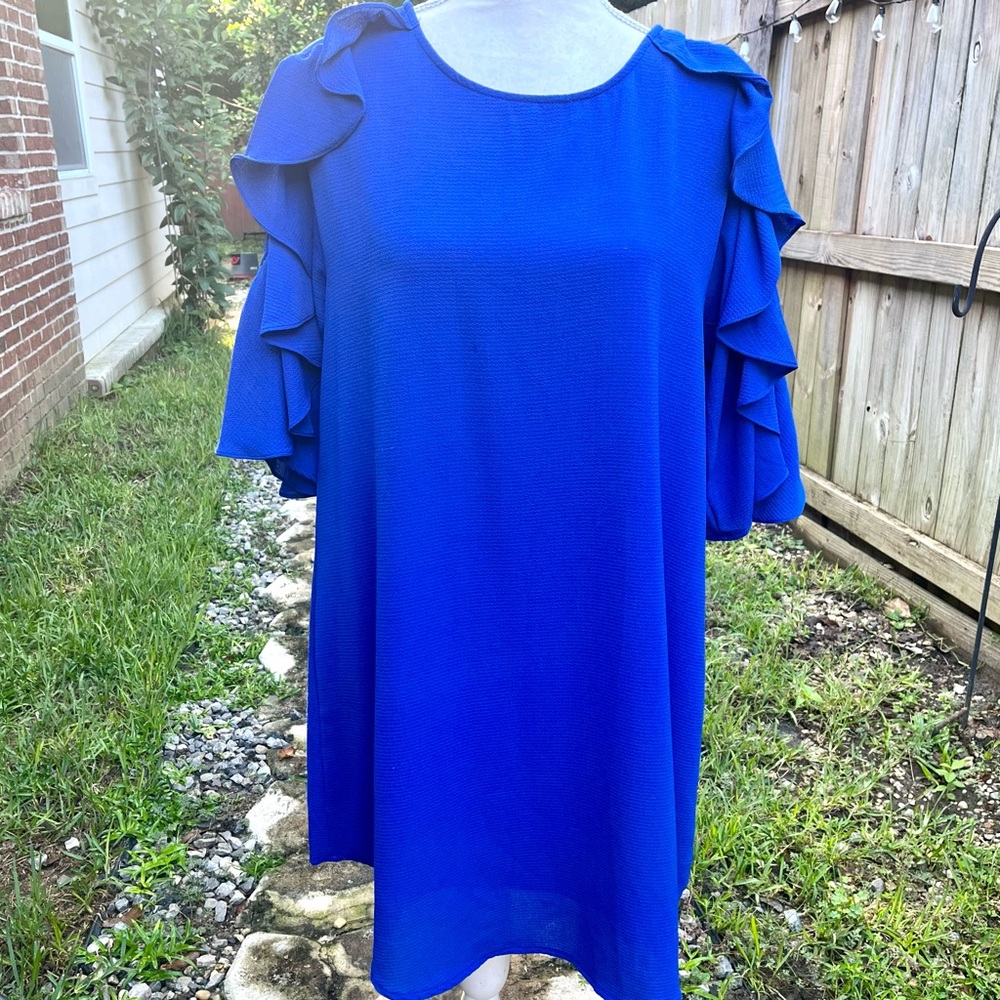 Umgee Royal Blue Tunic/Dress with Ruffle Sleeves; Size Small NWT!